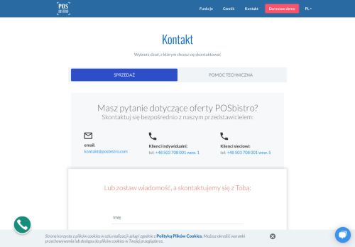 
                            4. Kontakt | Mobilne oprogramowanie dla gastronomii - POSbistro