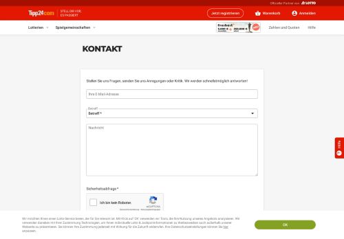 
                            2. Kontakt und kostenloser Kundenservice - Tipp24.com