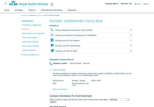 
                            4. Kontakt vedrørende Flying Blue - KLM.com