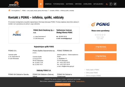 
                            8. Kontakt z PGNiG – infolinia, spółki, oddziały | enerad.pl