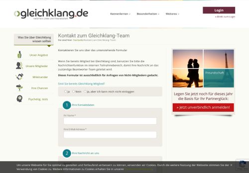 
                            11. Kontakt zum Gleichklang-Team | Partnersuche auf gleichklang.de