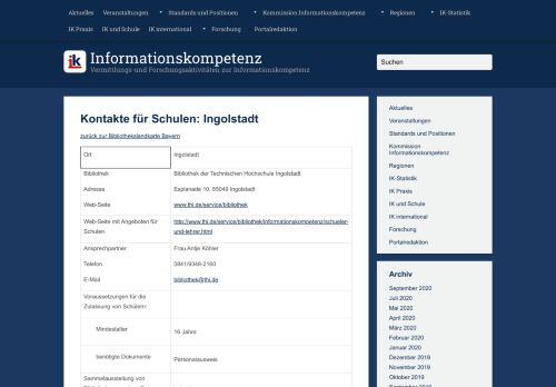 
                            12. Kontakte für Schulen: Ingolstadt - Informationskompetenz