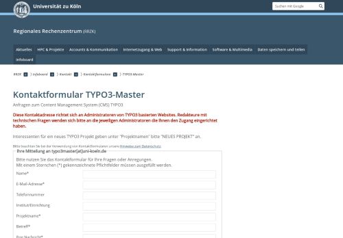 
                            11. Kontaktformular TYPO3-Master - RRZK - Universität zu Köln