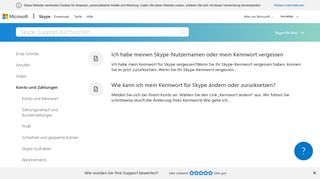 
                            10. Konto und Profil | Kennwort ändern oder zurücksetzen - Skype Support