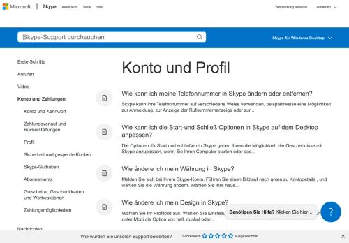 
                            9. Konto und Profil - Skype Support