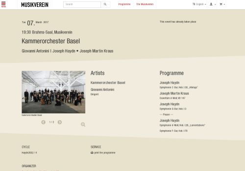 
                            12. Konzert, Kammerorchester Basel - Musikverein