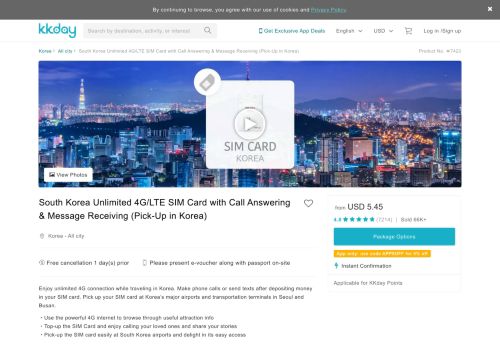
                            8. Korea Unlimited 4G/LTE SIM Card (Pick-Up in Korea) - KKday