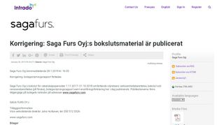 
                            11. Korrigering: Saga Furs Oyj:s bokslutsmaterial är publicerat Helsinki ...