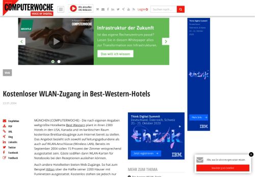 
                            2. Kostenloser WLAN-Zugang in Best-Western-Hotels - computerwoche.de