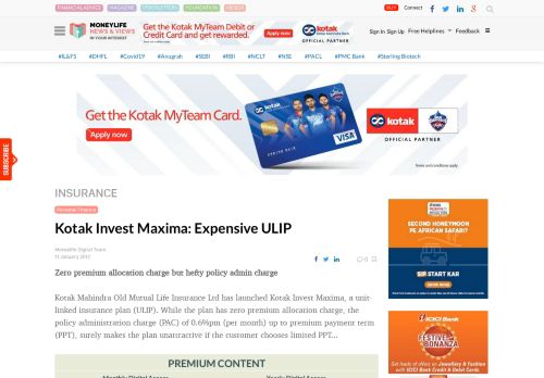 
                            12. Kotak Invest Maxima: Expensive ULIP - Moneylife