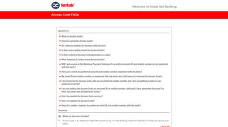 
                            7. Kotak Net Banking > Access Code FAQs - Kotak Mahindra Bank