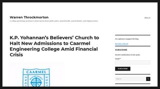 
                            11. KP Yohannan's Believers' Church to Halt New Admissions to Caarmel ...