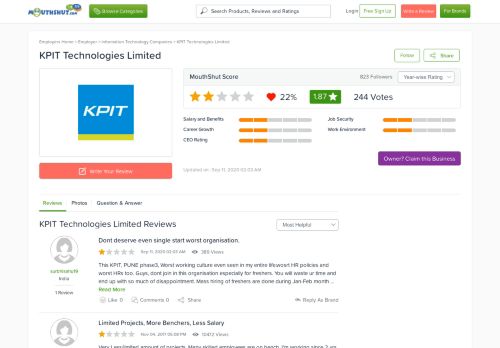
                            10. KPIT TECHNOLOGIES LIMITED Reviews, Employee Reviews ...