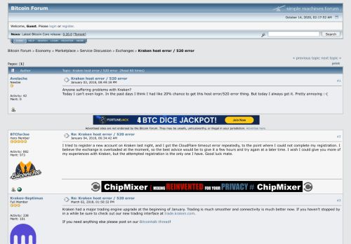 
                            4. Kraken host error / 520 error - Bitcointalk