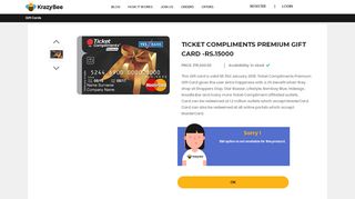 
                            13. KrazyBee - Ticket Compliments Premium Gift Card -Rs.15000