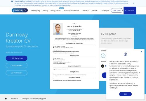 
                            7. Kreator CV – Napisz profesjonalne CV. Gotowe wzory ... - Pracuj.pl