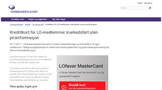 
                            13. Kredittkort for LO-medlemmer markedsført uten prisinformasjon ...