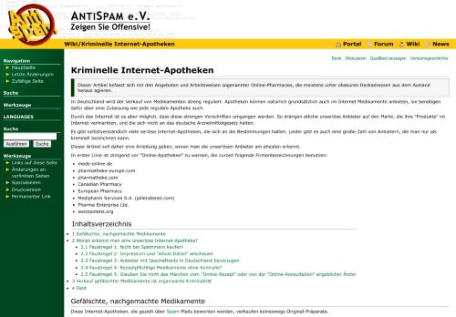 
                            9. Kriminelle Internet-Apotheken – Antispam Wiki - Antispam eV