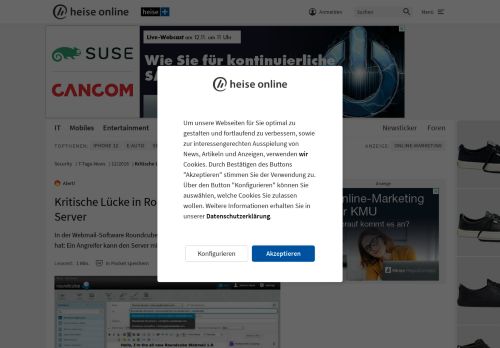 
                            1. Kritische Lücke in Roundcube: Mail hackt Server | heise online