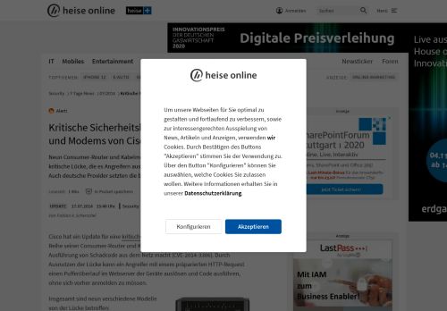 
                            13. Kritische Sicherheitslücke gefährdet Router und Modems von Cisco ...
