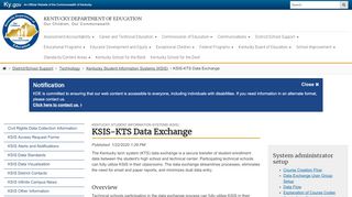 
                            12. KSIS-KTS Data Exchange - Kentucky Department of Education