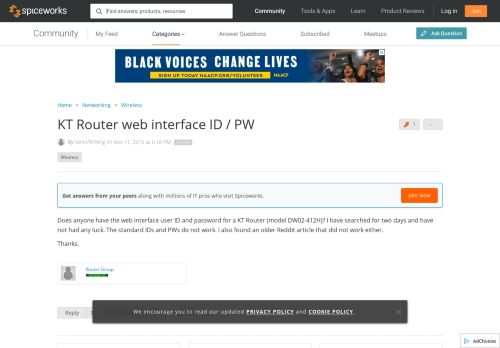 
                            6. KT Router web interface ID / PW - Wireless Networking - Spiceworks ...