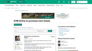 
                            10. KTM Online to purchase train tickets - Malaysia Forum - TripAdvisor