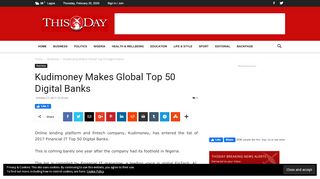 
                            13. Kudimoney Makes Global Top 50 Digital Banks - THISDAYLIVE