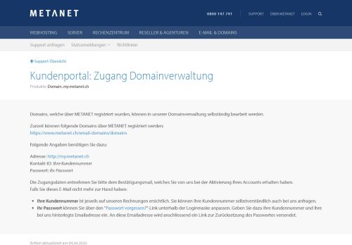 
                            11. Kundenportal: Zugang Domainverwaltung | METANET - Web. Mail ...
