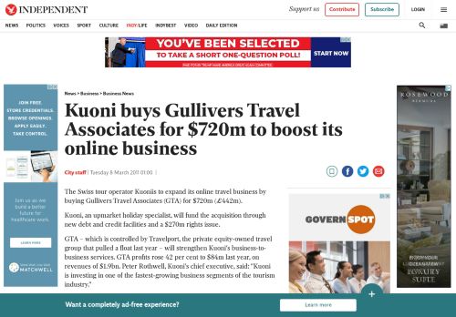 
                            13. Kuoni buys Gullivers Travel Associates for $720m to boost its online ...