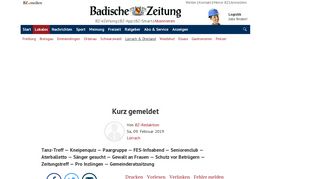 
                            12. Kurz gemeldet - Lörrach - Badische Zeitung