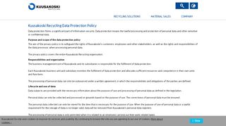 
                            9. Kuusakoski Recycling Data Protection Policy - Kuusakoski