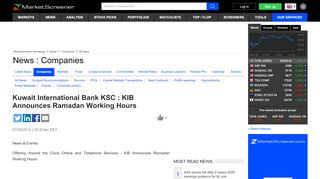 
                            12. Kuwait International Bank KSC : KIB Announces Ramadan ...