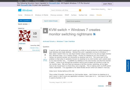 
                            1. KVM switch + Windows 7 creates monitor switching nightmare - Microsoft