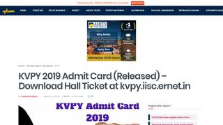 
                            6. KVPY 2018 Admit Card (Hall Ticket) Available – Download here ...