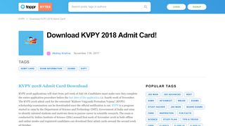 
                            8. KVPY 2018 Admit Card Released - Download here! - Toppr