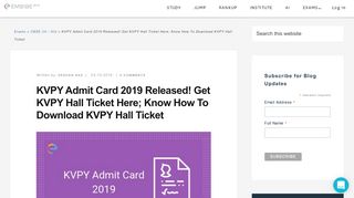 
                            7. KVPY Admit Card 2018 Released | Download KVPY Hall Ticket ...