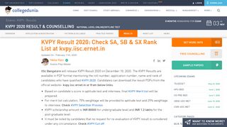 
                            10. KVPY Result 2018 (SA,SB and SX)- Check Rank @kvpy.iisc.ernet.in