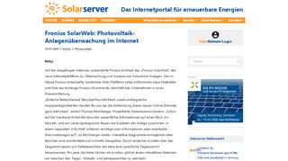 
                            9. KW28 | Fronius SolarWeb: Photovoltaik-Anlagenüberwachung im ...