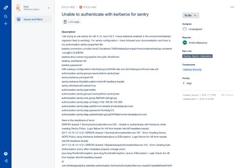 
                            6. [KYLO-1447] Unable to authenticate with kerberos for sentry - JIRA