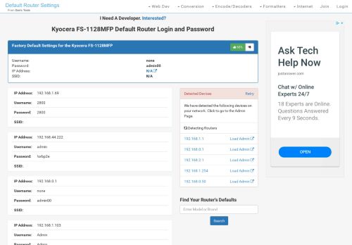 
                            4. Kyocera FS-1128MFP Default Router Login and Password