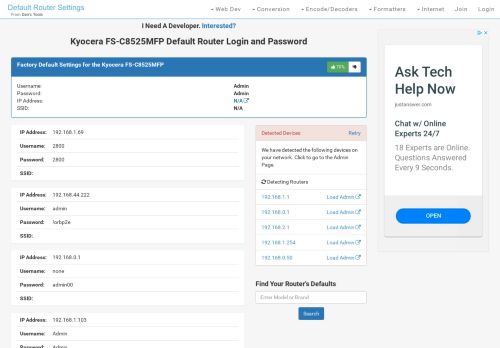 
                            2. Kyocera FS-C8525MFP Default Router Login and Password