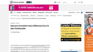 
                            7. Kyocera investiert neun Millionen Euro in den Fachhandel | heise online