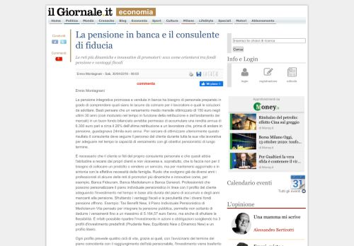 
                            10. La pensione in banca e il consulente di fiducia - Il Giornale