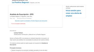 
                            12. La Positiva Seguros hiring Analista de Suscripción - EPS in Provincia ...