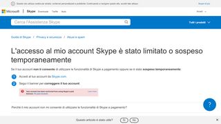 
                            4. L'accesso al mio account Skype è stato limitato o sospeso ...