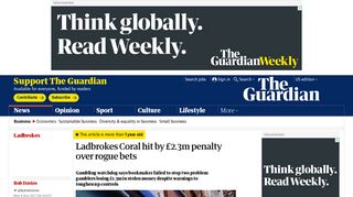 
                            9. Ladbrokes Coral hit by £2.3m penalty over rogue bets | Business | The ...