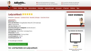 
                            6. Ladycashback ist eines der führenden Cashback-Portale Deutschlands