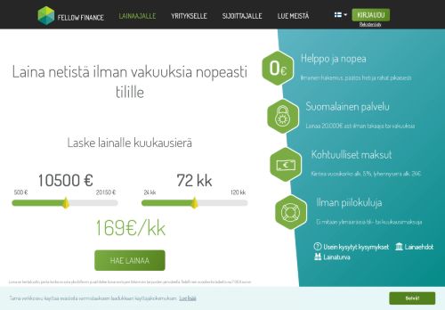 
                            2. Laina netistä ilman vakuuksia 15000€ asti | Fellow Finance