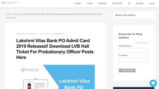 
                            6. Lakshmi Vilas Bank PO Admit Card 2019 Released! Download LVB ...